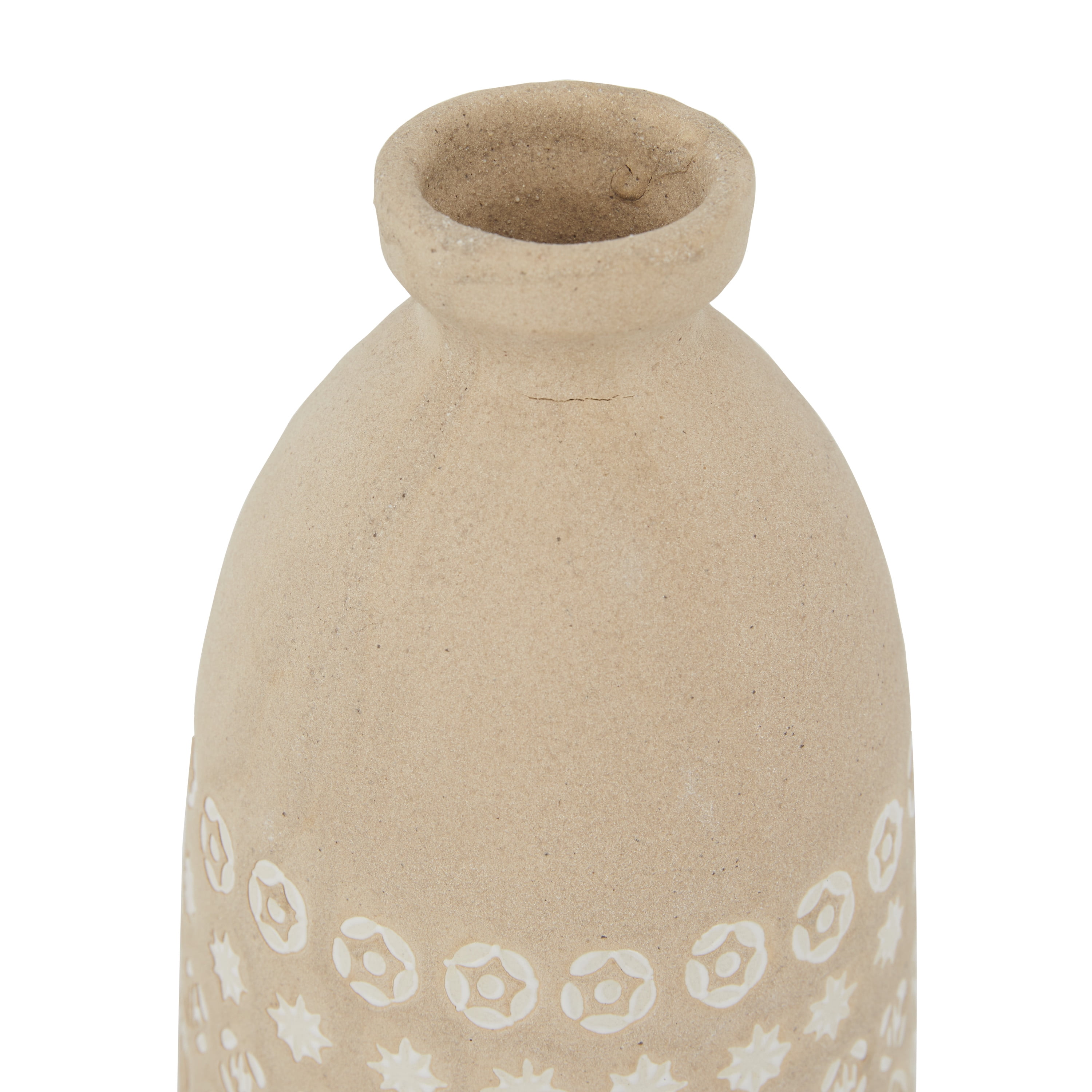 DecMode 15", 12"H Handmade Beige Ceramic Vase with Star Patterns, Set of 2