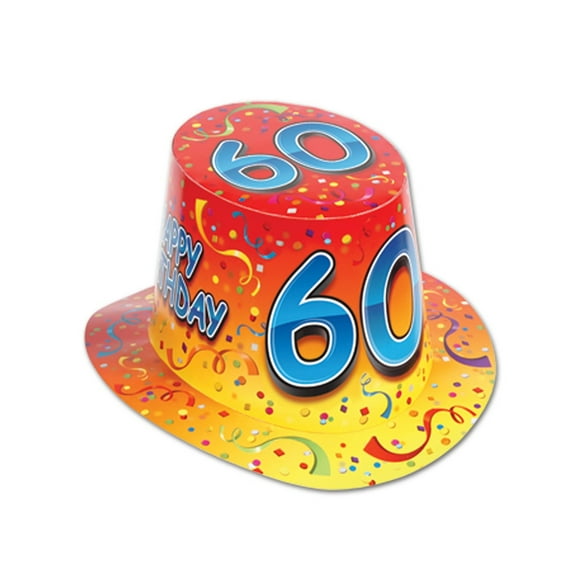 25 Pack Beistle Happy 60th Birthday Party Hi-Hat- Red and Orange