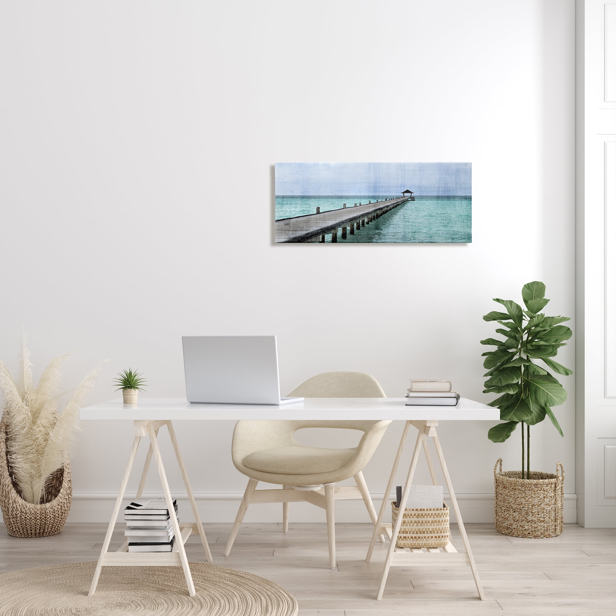 Stupell Industries Long Wharf Beach Paradise Distressed Ocean Waters Landscape Photography Gallery Wrapped Canvas Print Wall Art, 13 x 30