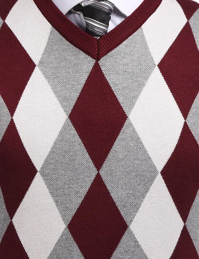 Coofandy Men's Casual Slim Fit V-neck Rhombus Business Knitwear Sweater Vest,X-Large,Wine Red