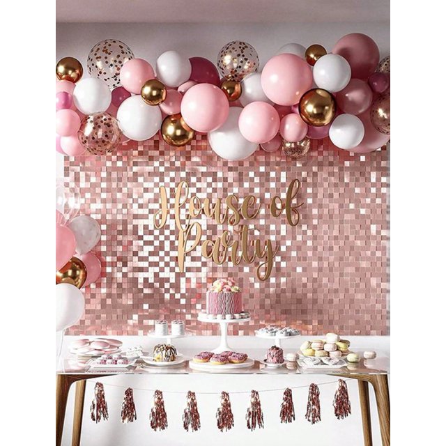 1pc 100*200cm Laser Rose Golden Small Square Style Plastic Rain Curtain Background Cloth, Home Wall Decoration Supplies Tinsel Curtain, Party Backgrou