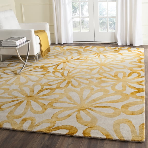 Safavieh Dip Dye Jessamine Floral Wool Area Rug, Beige/Gold, 7' x 7' Square