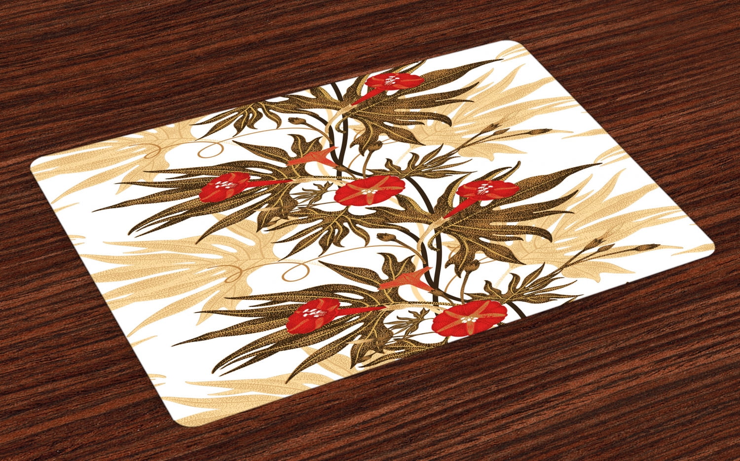 Floral Placemats Set of 4 Exotic Climbing Plant Ivy Flowers Leaves