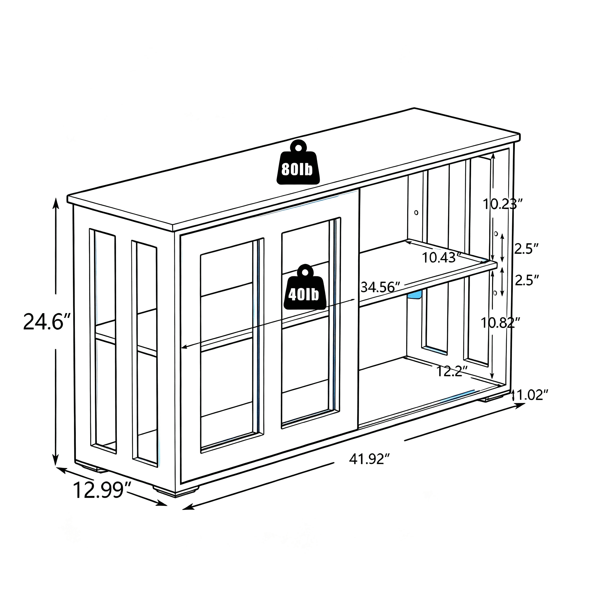 Sideboard Buffet Cabinet 47.2x15.7x31.5 Inch Glass Doors Adjustable Shelf for Kitchen Dining Room Living Room