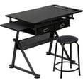 thumbnail image 3 of RTYJGD Retro-with Outlet Drafting Table, 24.5"D x 55"W x 35.8"H, Height & Angle Adjustable, Modern Computer Desk with Storage​,Black, 3 of 9