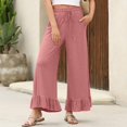 thumbnail image 2 of Delayuji Womens Casual Pants Wide Leg Pants Drawstring Elastic High Waisted Ruffle Hem Palazzo Pants with Pockets L Pink, 2 of 9