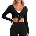 thumbnail image 2 of OSFVNOXV Juniors Crop Tops Lightweight Tie Front Ballet Ruffle Bolero Shrugs Long Sleeve Breathable Yoga Layering Workout Cardigan, 2 of 9