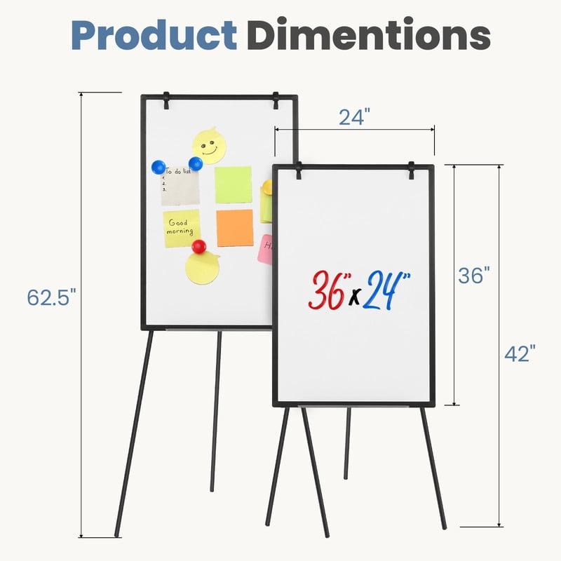 Gianna 36 x 24 Inches Magnetic White Board Dry Erase, Porbable Boards Height Adjustable, Dry Erase Board with Stand for School, Office and Home, Silver Aluminium Frame, Black