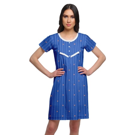 Moomaya Womens Round Neck Nursing Sleepwear Printed Short Sleeve Nightdress
