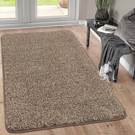 Findosom 32"x48" Front Door Mat Welcome Mats for Entryway,All-Weather Heavy Duty Resist Dirt Doormat, Absorbent Low Profile Porch Patio Entrance Mat, Washable Non Slip Outside Mat,Khaki