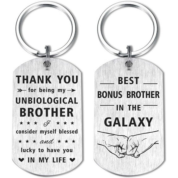 Bonus Brother Gifts- Step Brother Birthday Graduation Present Stepbrother Christmas Keychain, You for Being My Unbiological Sibling, Stepbrother Wedding Gift from Sister
