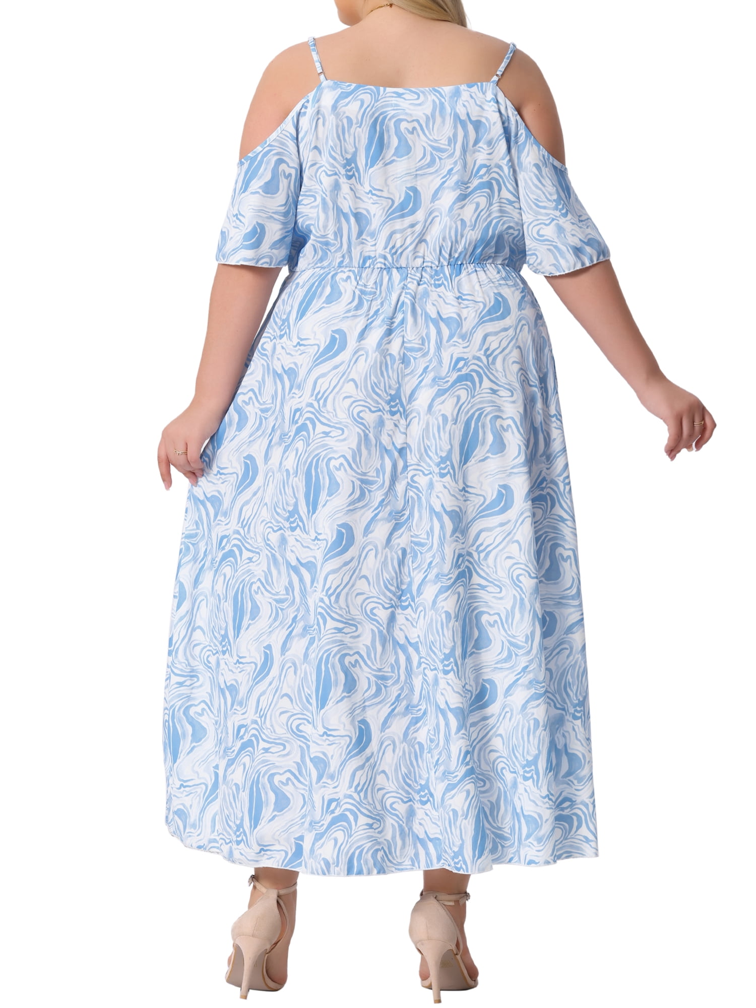 DARING DIVA Plus Size Short Sleeve Faux Wrap Summer Floral Dress 1X Light Blue