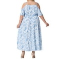 thumbnail image 4 of DARING DIVA Plus Size Short Sleeve Faux Wrap Summer Floral Dress 1X Light Blue, 4 of 5