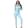 thumbnail image 7 of CORPOAMOR Women's Ribbed Seamless Fitness Clothing, Gym Outfit and Yoga Workout Set Jacket, Sports Bra and High Waisted Leggings 3 Piece Set (Blue, X-Small), 7 of 7