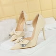 thumbnail image 3 of Zapatos de novia clásicos de tacón alto, delgados, a la moda para damas, con boca poco profunda, puntiagudos, huecos en los lados y lazo de diamante, 3 of 5