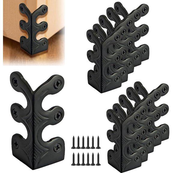 10 pcs Solid Brass Baseboard Corner Protectors, Skirting Board Corner Protectors, Vintage Metal Corner Protector Table Corner Edge Cover Safety Bracket with Screws (10, Black)