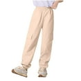 thumbnail image 2 of HAOTAGS Jogger Cargo Pants for Girls,Solid Color Work Sports Pants Elastic Waist Children Full Length Trousers Khaki 12 Years, 2 of 3