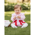 thumbnail image 6 of BemeyourBBs Newborn Baby Girl Valentines Day Outfit Gingham Plaid Bubbel Rompers Puff Long Sleeve Letters Embroidery Bow Decor Bubble Bodysuit Infant Spring Clothes, 6 of 9