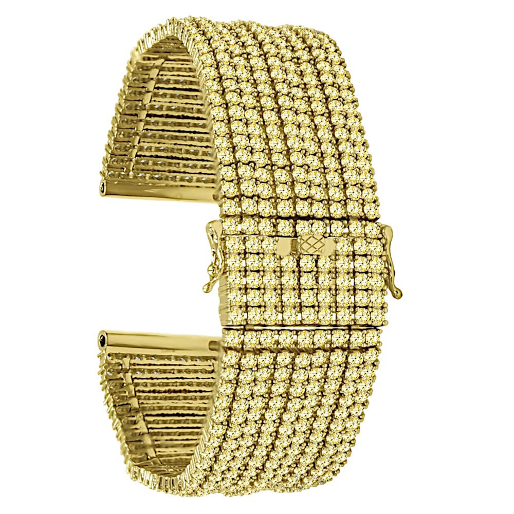 Yellow Canary Gold Tone High Quality Micro Pave Simulated Diamond Iced Out Custom Watch Bracelet Band 6.25''