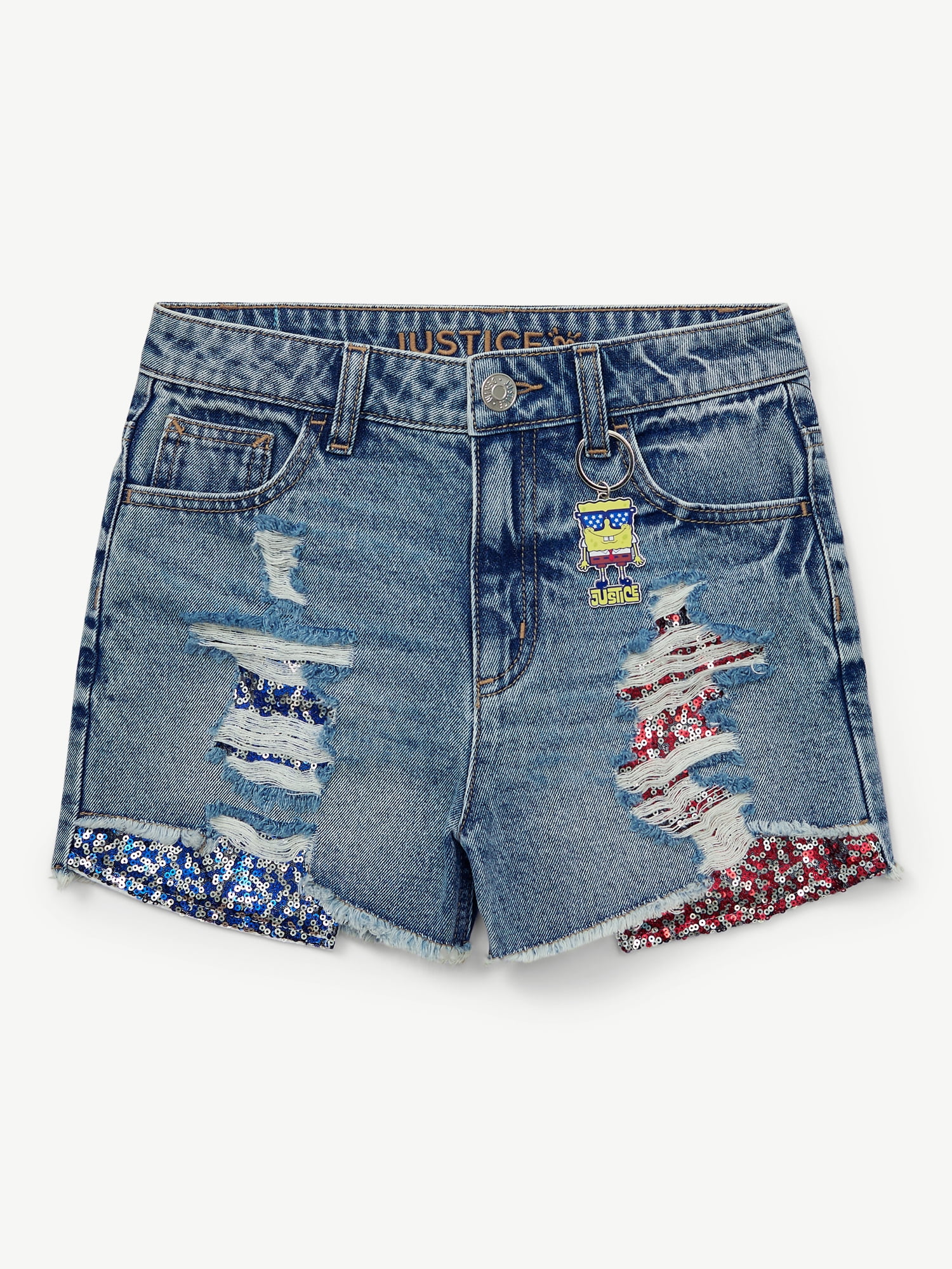 SpongeBob X Justice Girls Sequin Denim Short, Sizes 6-18, Slim & Plus