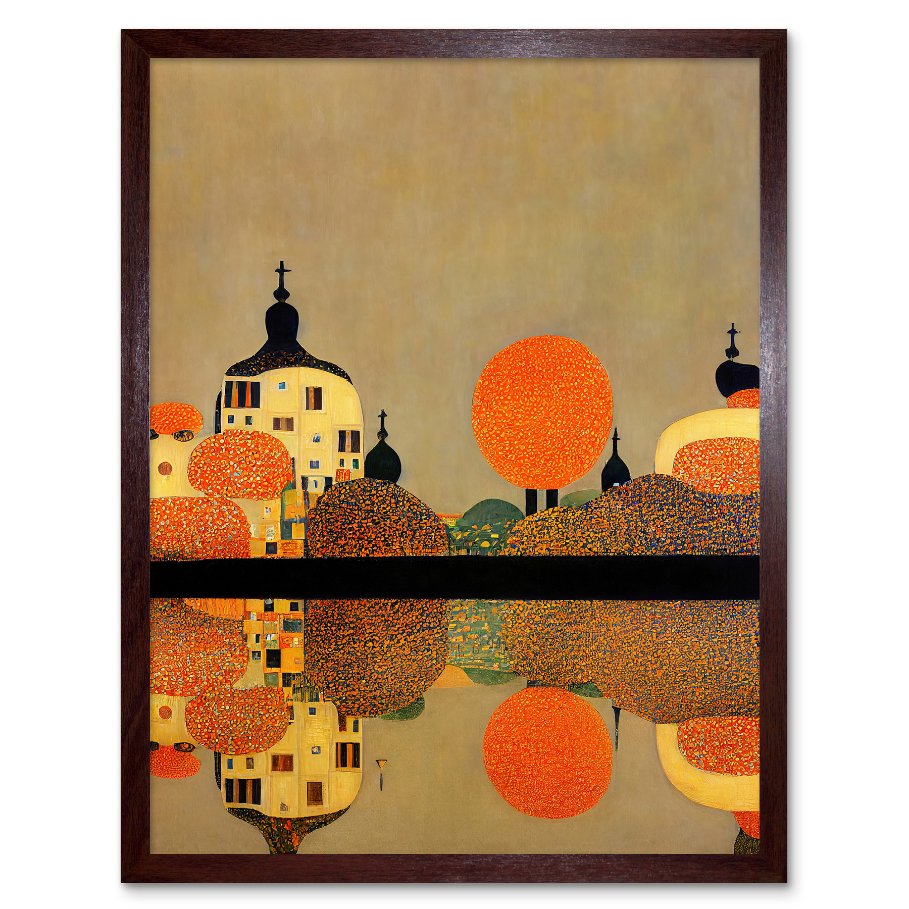 Picture of Gustav Klimt Style Autumn Lakeside Town Church Reflection Art Print ...