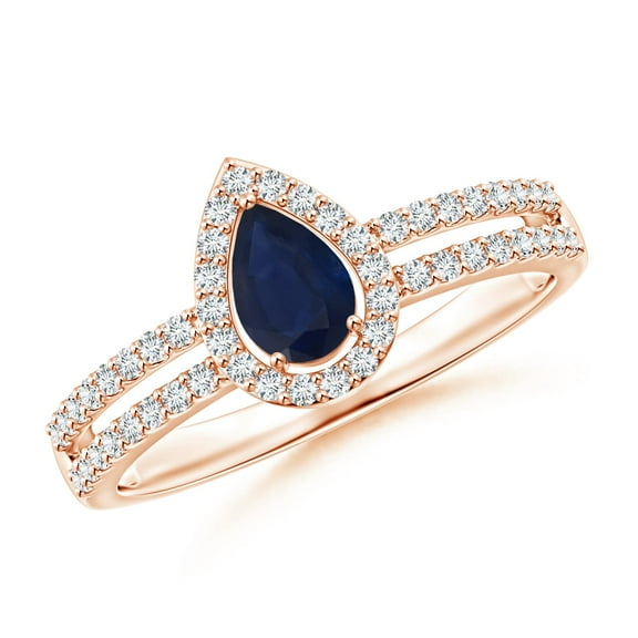 ANGARA Natural Blue Sapphire and Diamond Halo Split Shank Engagement Ring in 14K Rose Gold for Women (Size-6x4mm) | September Birthstone, Anniversary, Jewelry Gift for Women | Natural Sapphire Ring