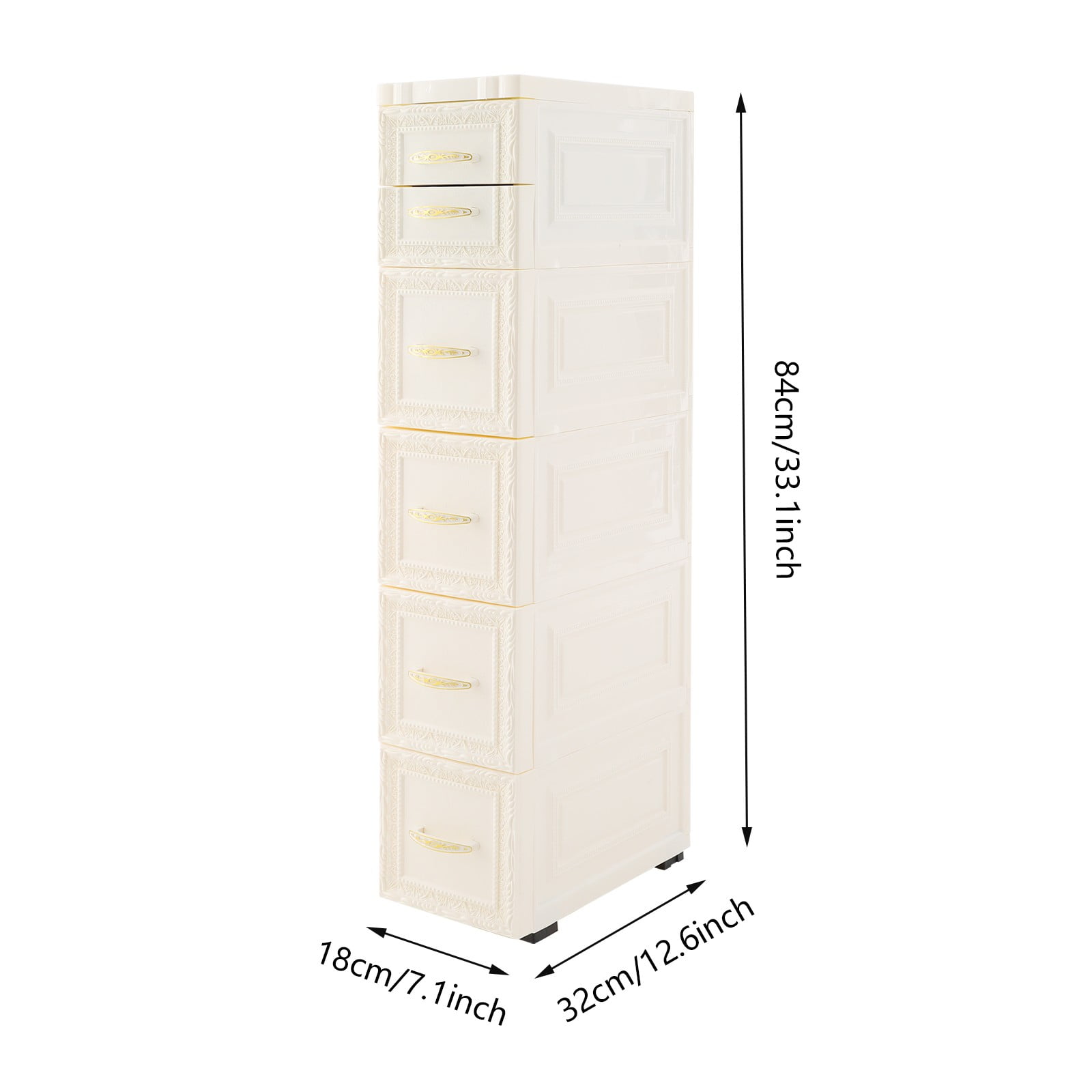 5 Tiers White PP Narrow Storage Organizer 6 Drawers Slim Bathroom Storage Cabinet for Bedroom, Bathroom