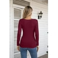 thumbnail image 2 of Vafful Womens Long Sleeve Shirts V Neck Ruffle Hem Slim Fitted Ribbed Knit Trendy Tee Tight Tops, 2 of 7