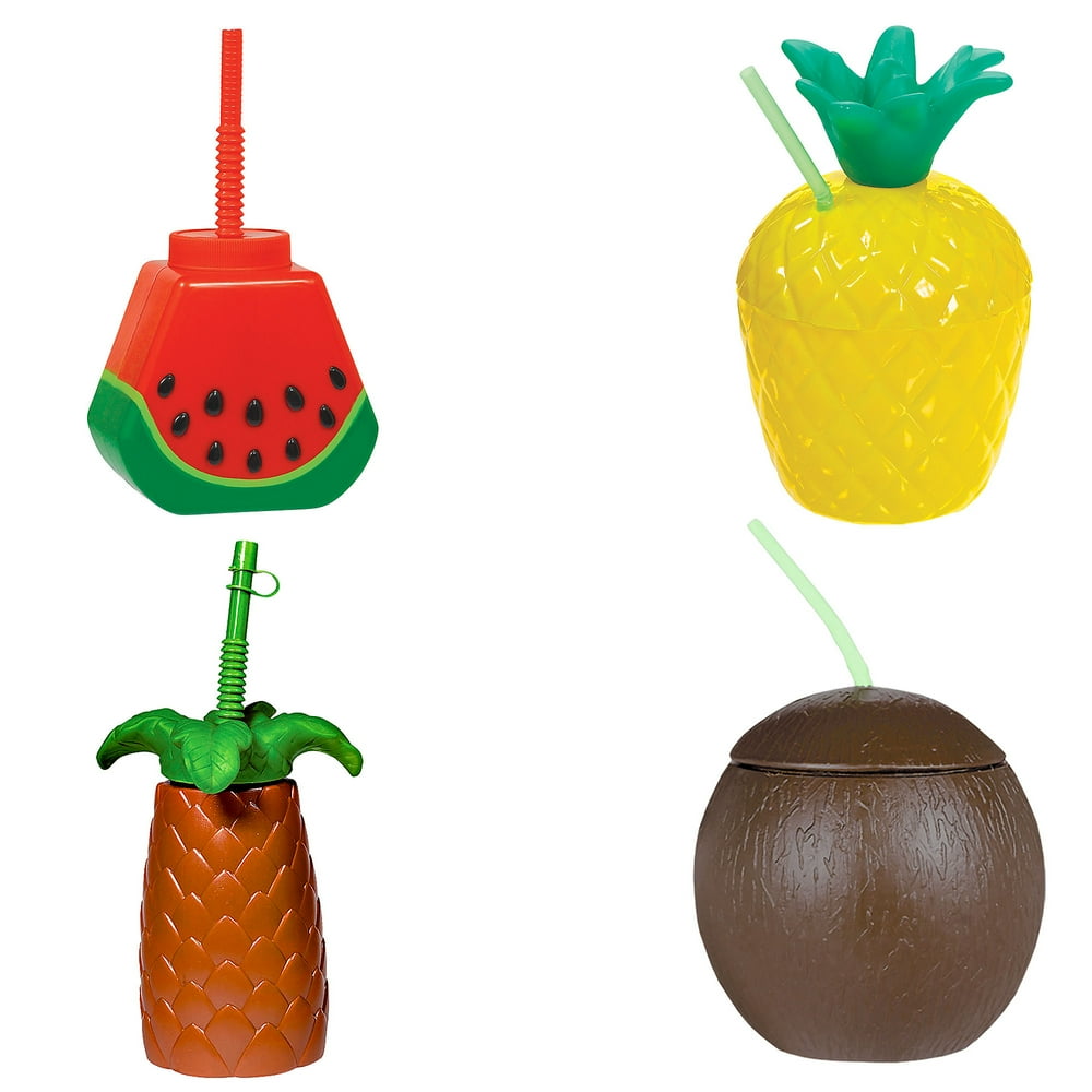 Party City Tropical Cups and Luau Beach Party Supplies, 16 Pieces, Includes Cups