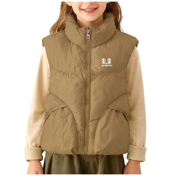 Nilvkv Girls Vest, Kids Weighted Vest, Solid Color Stand Collar Zip Up Padded Vest Outerwear Beige 5-6 Years Beige 5-6 Years