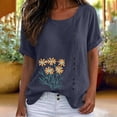 thumbnail image 4 of cocolona Summer Printed T-shirts for Women Crew Neck Short Sleeve Button Pullover Tops Dressy Casual Blouses Base Tees, 4 of 5