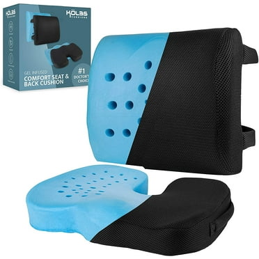 Kolbs Black Gel Memory Foam Seat Cushion and Lumbar Back Cushion Set Gel Infused and Ventilated Coccyx Tailbone Sciatica Chair