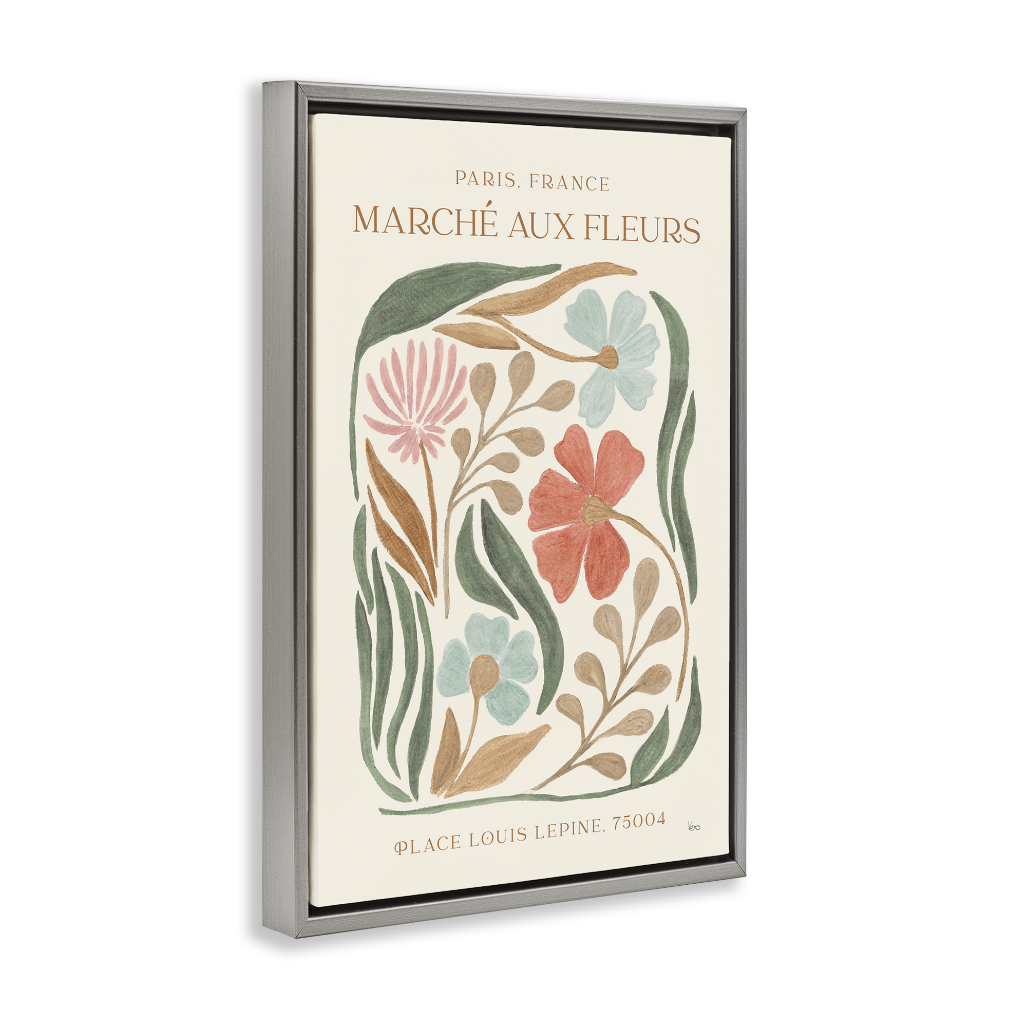 Stupell Industries French Floral Painting Botanical & Floral Painting Gray Floater Framed Art Print Wall Art, 21 x 31