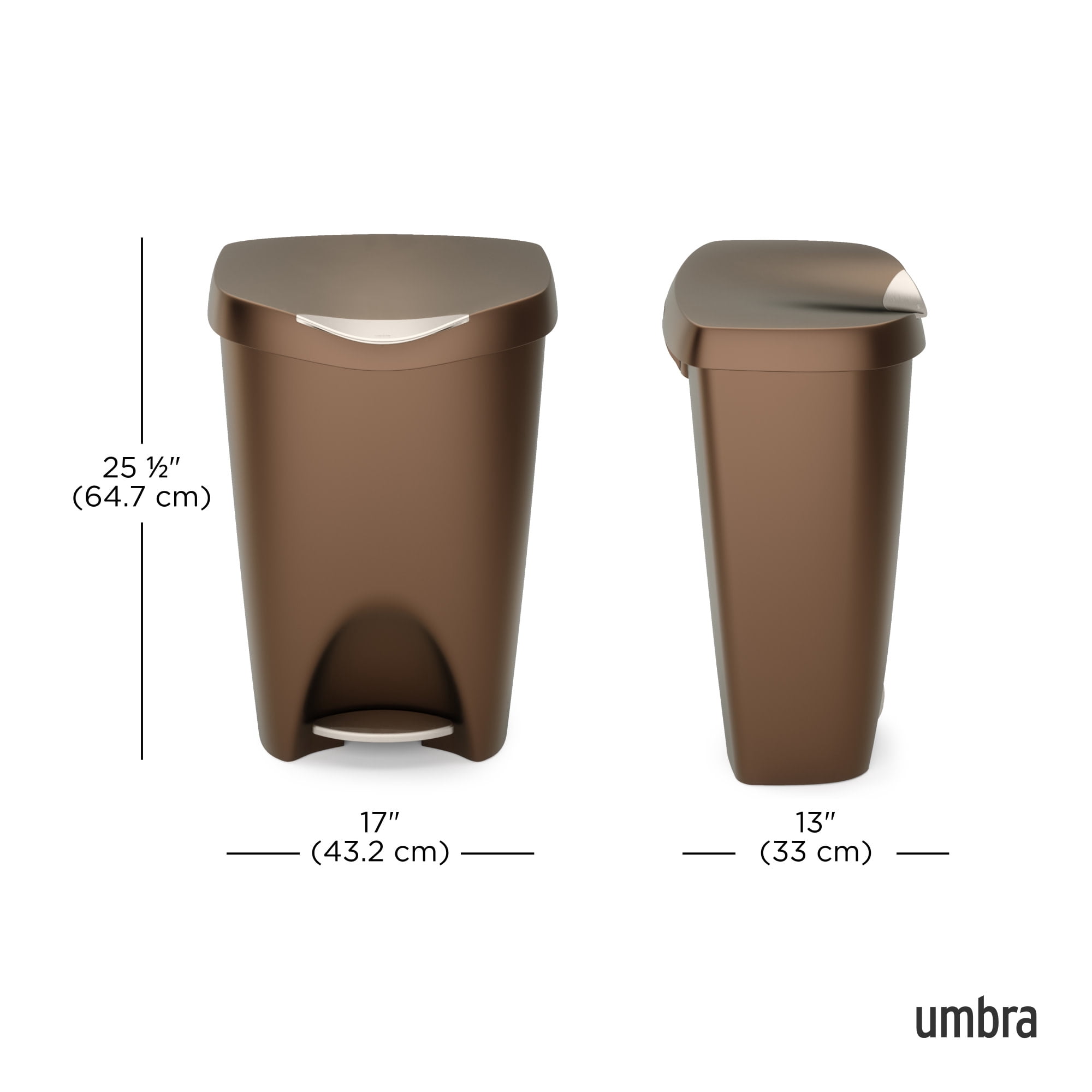 Umbra 13 gal Brim Plastic Step Soft Close Lid Kitchen Trash Can, Bronze