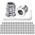 thumbnail image 1 of Paquete de 100 Tuercas de Inserción Roscadas para Madera, 1/4-20 x 10mm con Llave para Muebles de Madera [Tono Plateado], 1 of 6