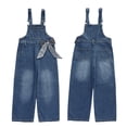 thumbnail image 2 of Ruyang Teen Girls Denim Overalls Vintage Bow Decor Adjustable Suspender Strap Straight Jean Jumpsuit Kids Fashion Back to School Bottoms, 2 of 8