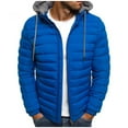 thumbnail image 4 of Dezsed Mens Winter Coats Men's Solid Color Hooded Jacket Cotton Padded Jacket Fashion Cotton Padded Jacket Men's Warm Cotton Padded Jacket Blue A L, 4 of 5