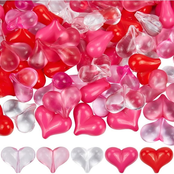 100Pcs 5 Colors Pink Heart Bead Valentine's Day Beads Bulk Acrylic Transparent Hearts Love Shaped Loose Spacer Bead for Jewelry Making Bracelets Necklaces Father's Day Mother's Day DIY Craft