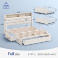 thumbnail image 2 of Greenstell Upholstered Full Size Bed Frame with Headboard and Storage, LED Full Bed Frame with 4 Drawers, Charging Station,Off White, 2 of 8