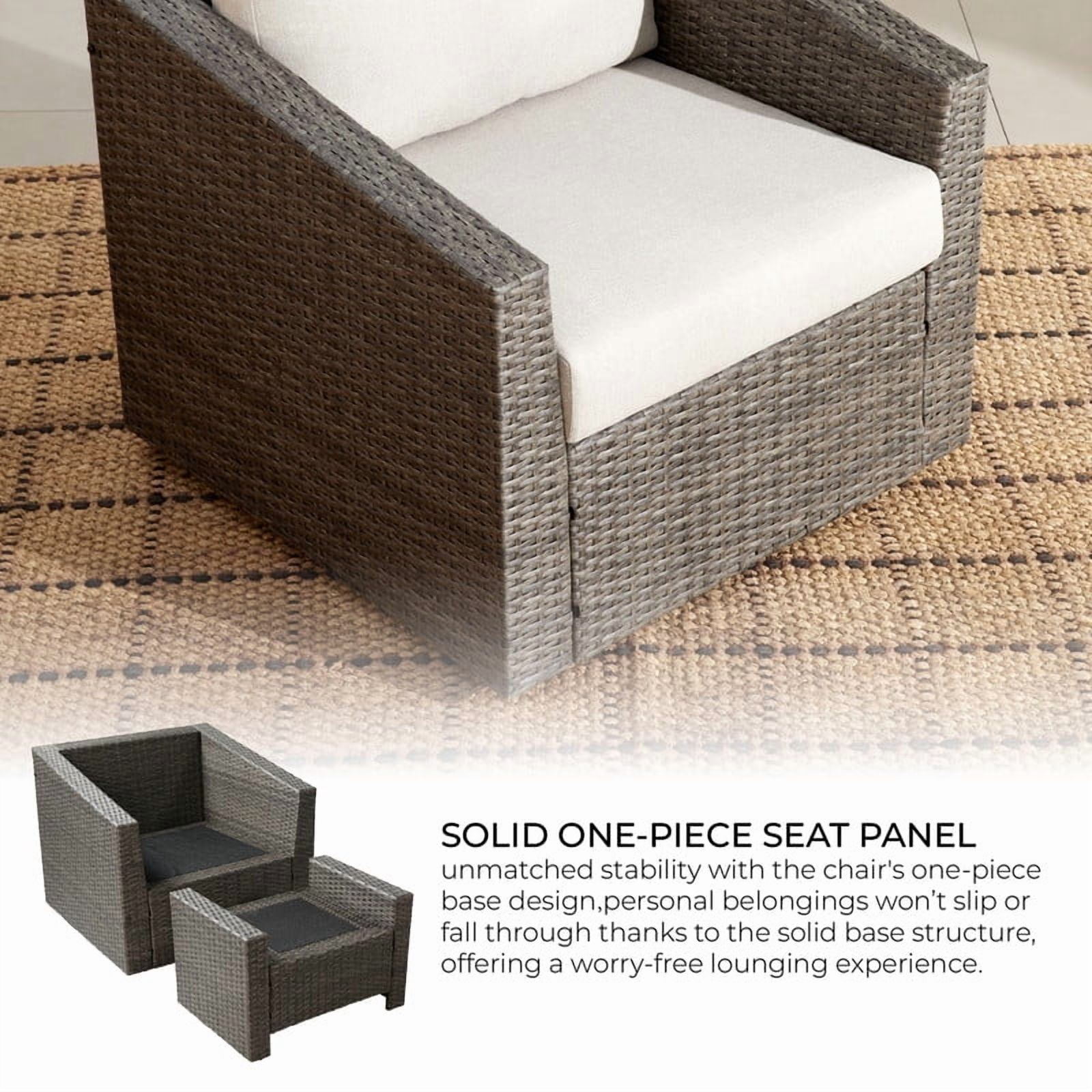 CHITA 2-Piece Outdoor Swivel Gray Wicker Chair with Cushion, Cream
