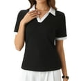 thumbnail image 1 of CAMISA DE CUELLO EN V INSPIRADA CHIC PARA MUJERES, BLUSA CORTA DE MANGA VERANO CASUAL TALLA XL NEGRA, 1 of 6