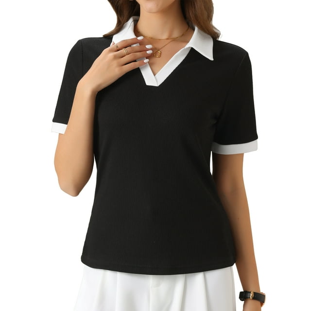 CAMISA DE CUELLO EN V INSPIRADA CHIC PARA MUJERES, BLUSA CORTA DE MANGA VERANO CASUAL TALLA XL NEGRA