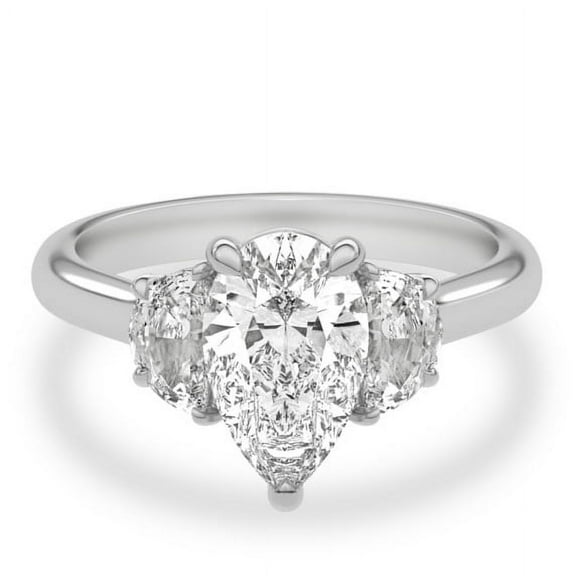 Lina Jewel Fantastic 2.02 Ct Pear Cut Solitaire Engagement Wedding Ring for Women - 14K White Gold Plated Trilogy with Accent Diamond - Beautiful and Unique Proposal Jewellery or Daily Wear Ring