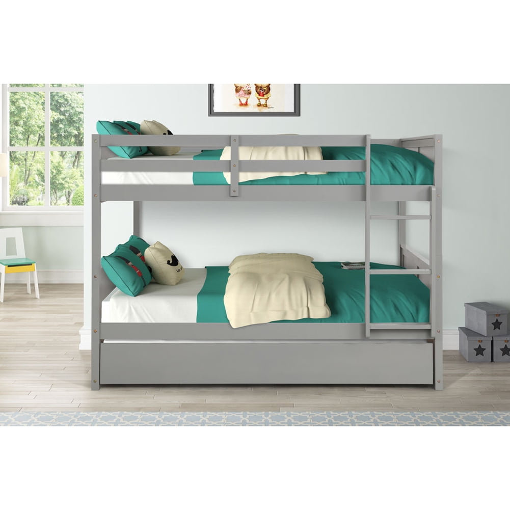 Kepooman Home Hardwood Full Bunk Bed with Trundle, Ladder and Safety Rail for Children, Easy to Use, Grey Kepooman Home Hardwood Full Bunk Bed with Trundle, Ladder and Safety Rail for Children, Easy to Use, Grey