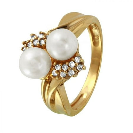 Foreli 0.16CTW Pearl And Diamond 10k Yellow Gold Ring