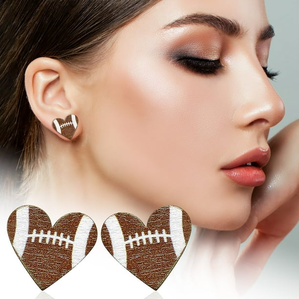 Fiudx Pendientes Deportivos de Béisbol, Fútbol, Voleibol y Baloncesto. Pendientes de Madera. Accesorios Deportivos de Moda.