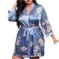thumbnail image 2 of Womens Soft Pajama Clearance- Bathrobes Printed Sexy Silk Satin Plus Size Robe Sleepwear Blue Size 5XL, 2 of 3