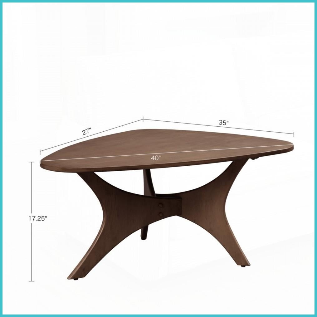 Triangle Mid-Century Coffee Table for Living Room, Pecan Wood Finish, Easy Assembly