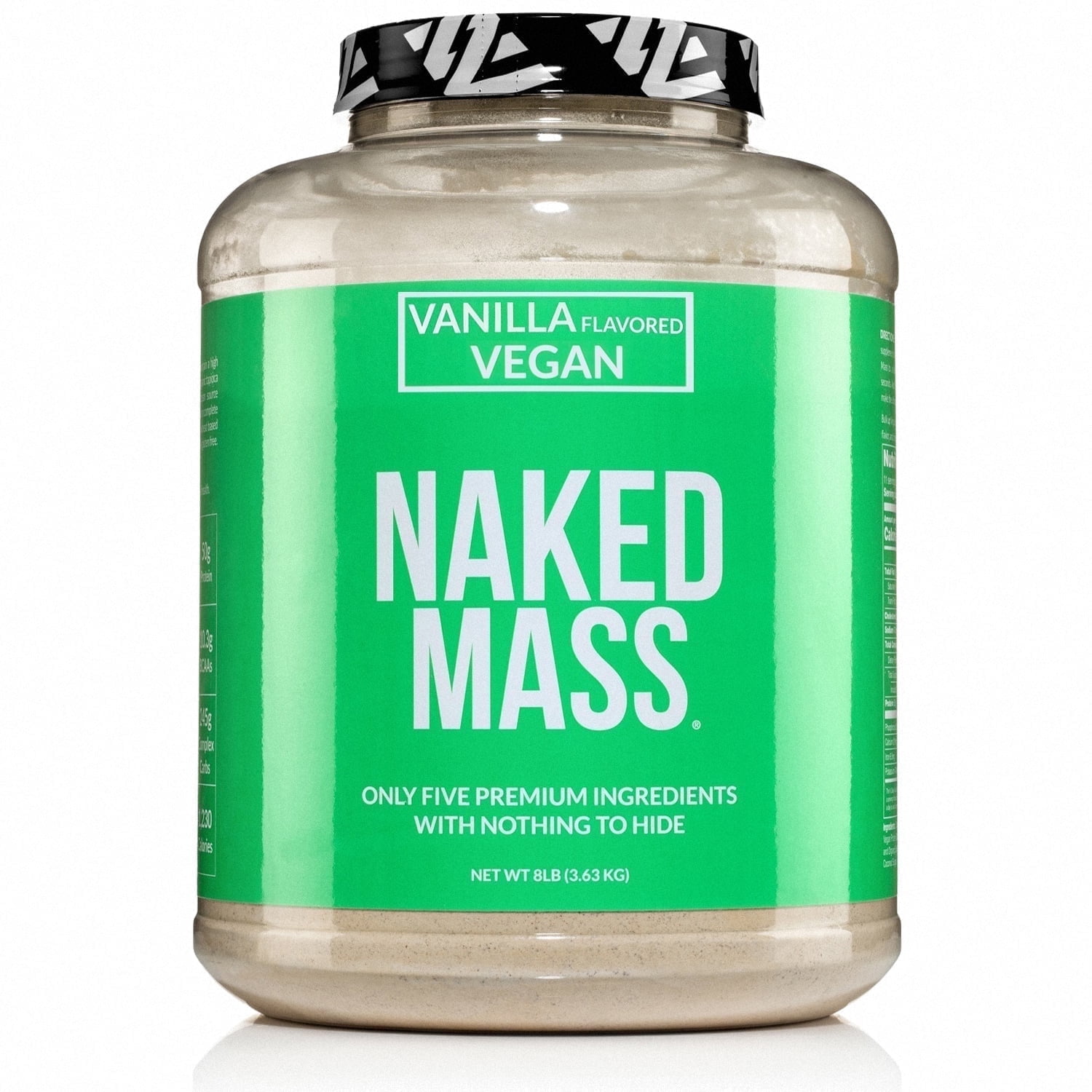 NAKED Mass - Vanilla Vegan Weight Gainer - 8Lb Bulk, GMO Free, Gluten Free, Soy Free & Dairy Free. No Artificial Ingredients - 1,230 Calories - 11 Servings
