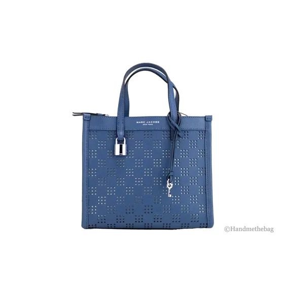 Marc Jacobs Mini Grind Blue Sea Perforated Leather Crossbody Tote Bag Purse